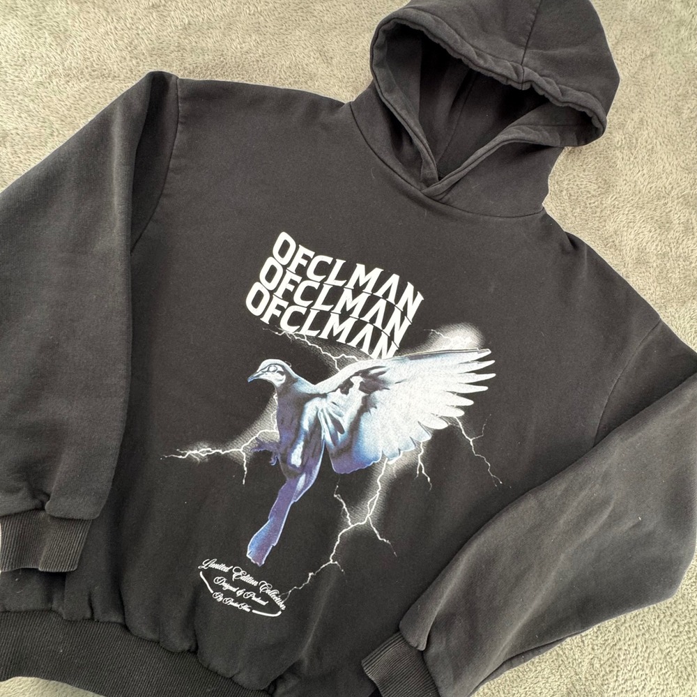 boohooMAN Hoodie Women Small Black Excellent Pigeon Lightning Graphic Streetwear